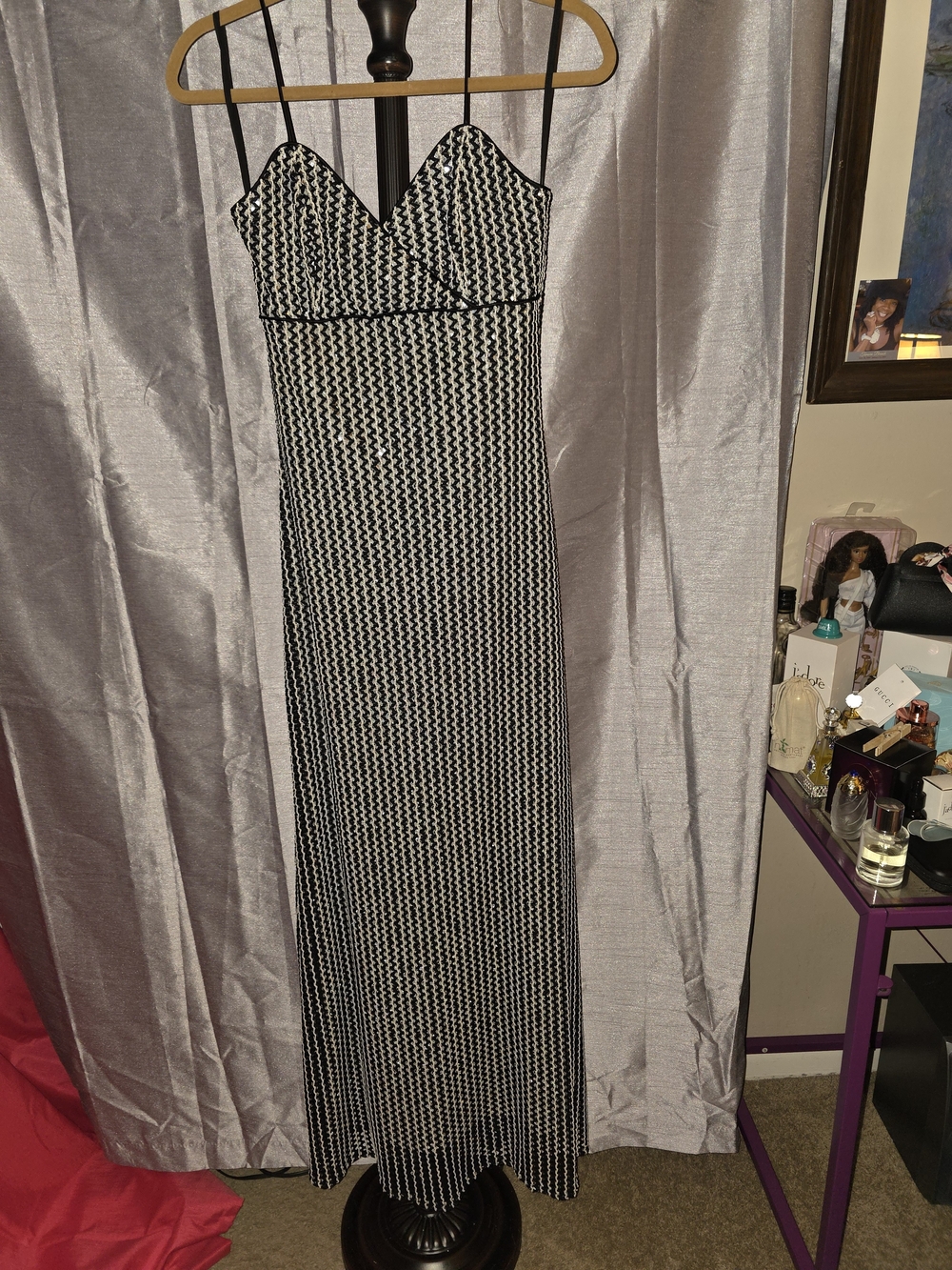 Black & White Chevron Maxi Dress with Spaghetti Straps